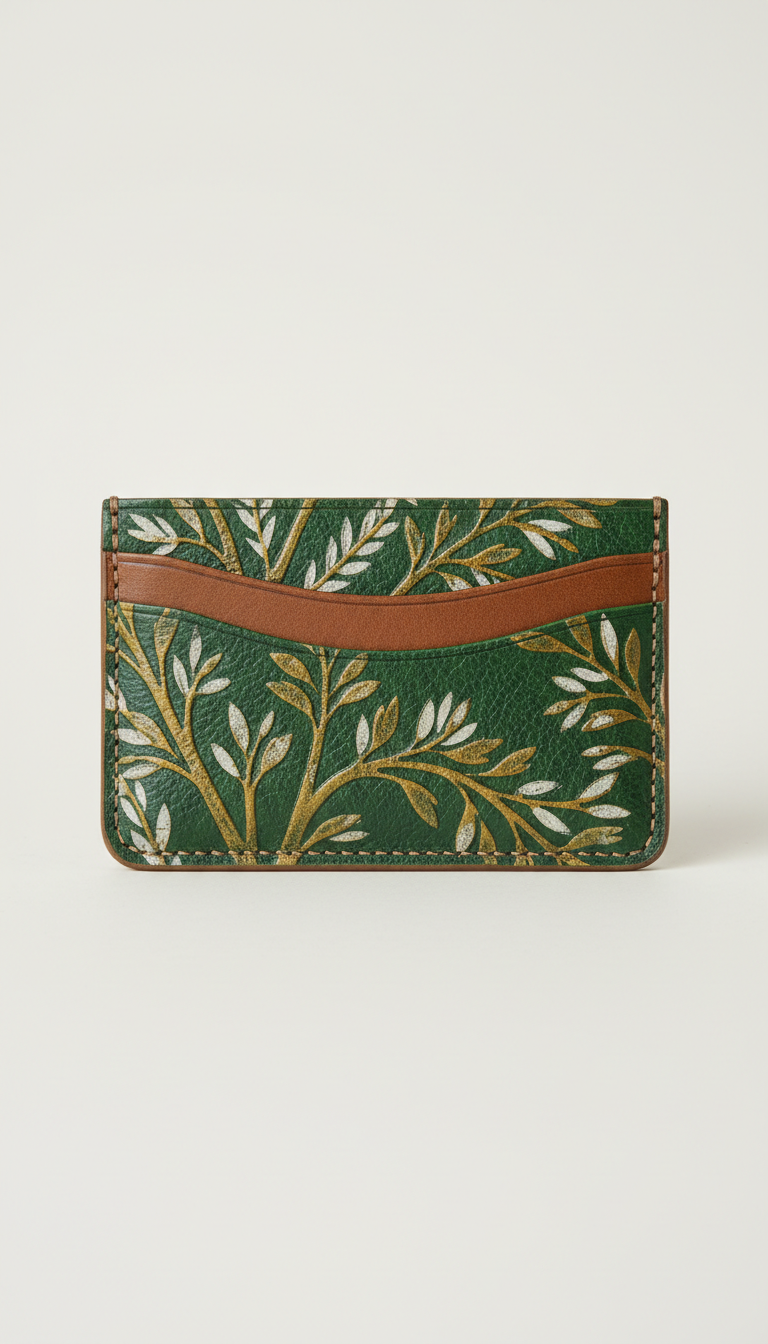 Embossed Leather Card Holder In Warm Gold